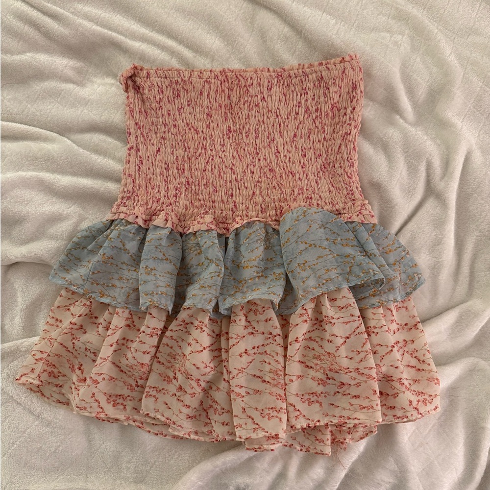 Elegant Pink and Blue Tiered Top/ Skirt